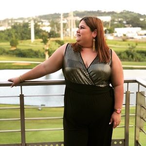 black and gold sleeveless jumpsuit